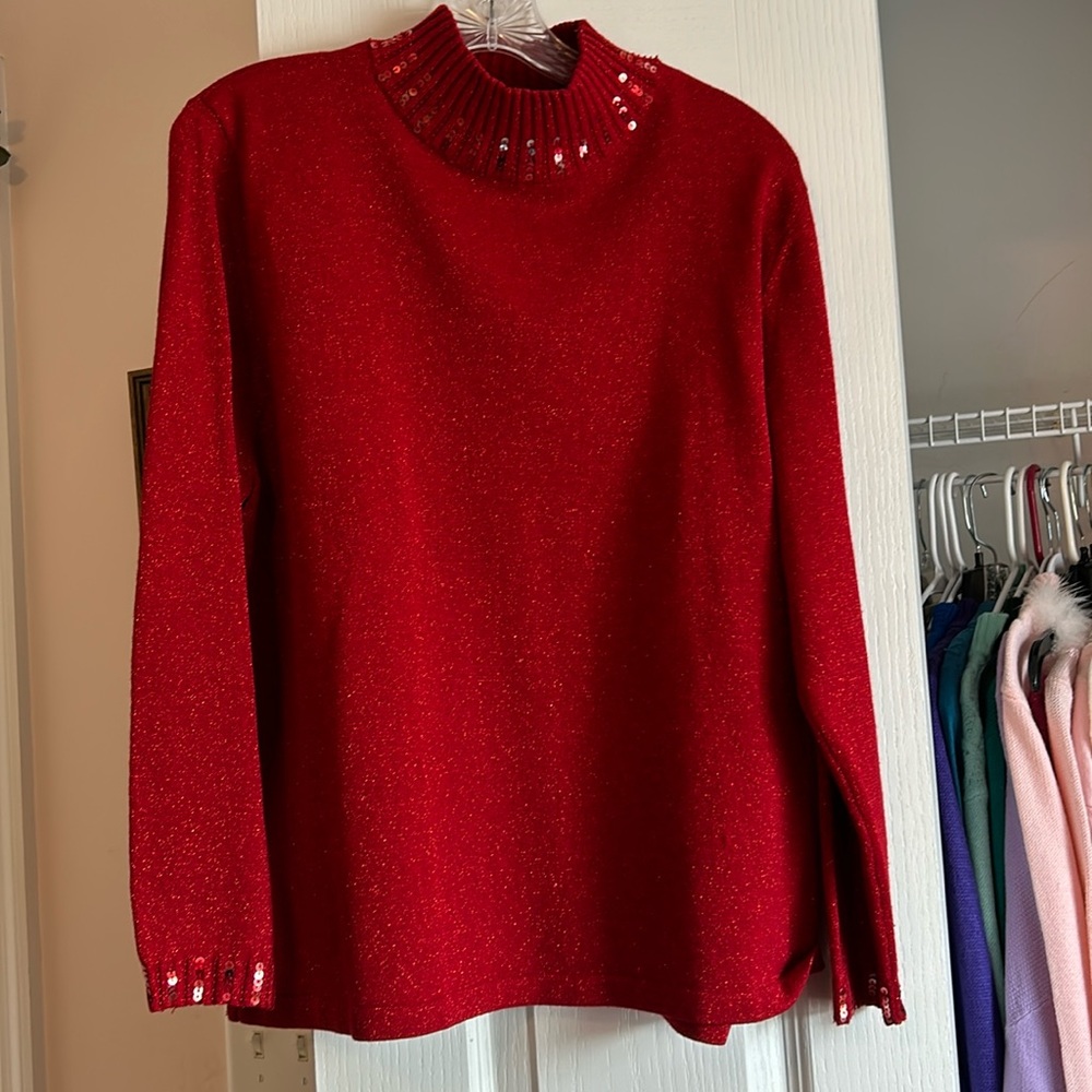 Dress Barn 14/ 16 Red sweater fancy with sequins